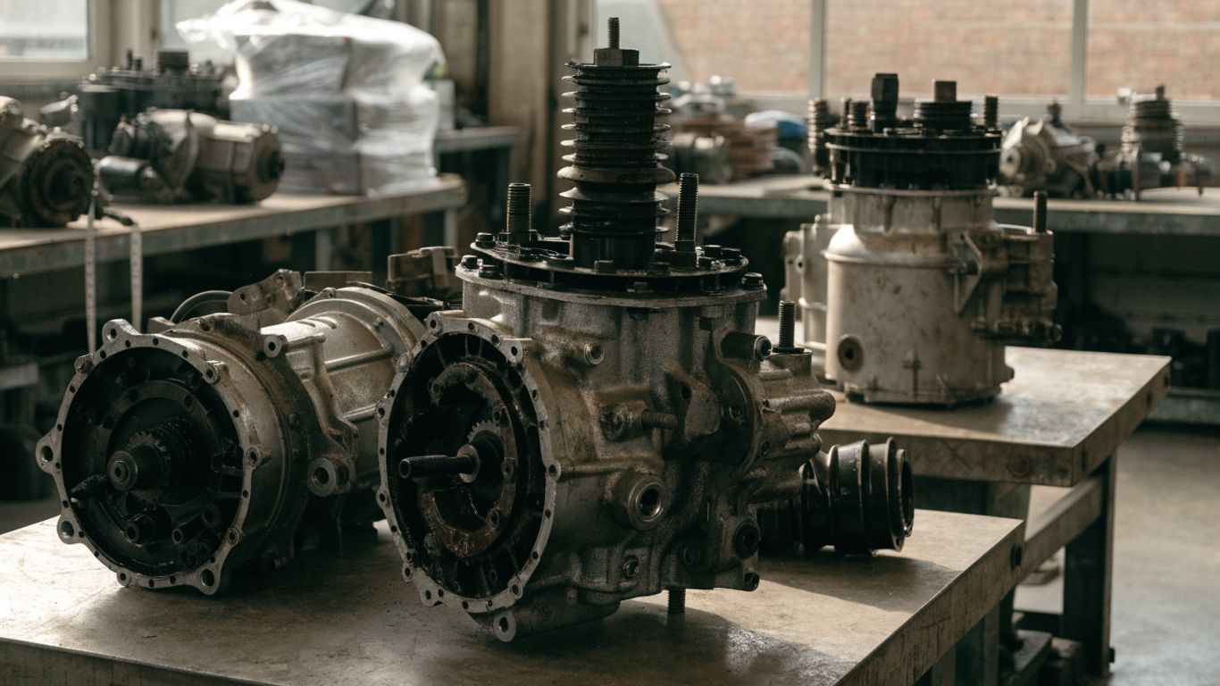 BMW gearbox options arranged in a clean workshop