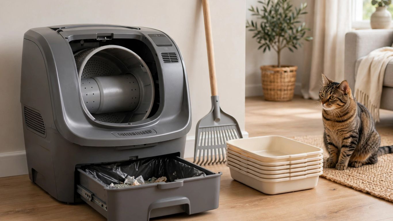 Automatic litter box mechanisms in a bright home