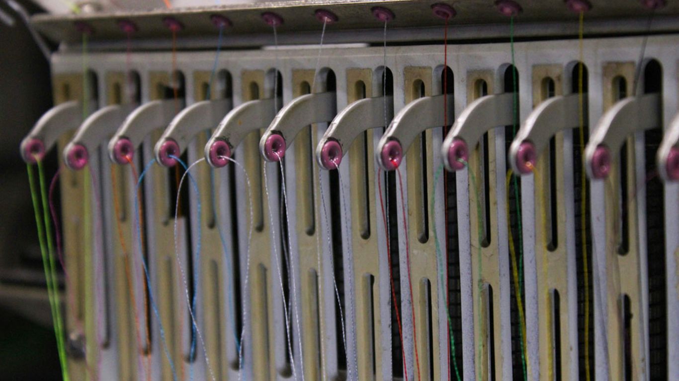 Close-up of an embroidery machine