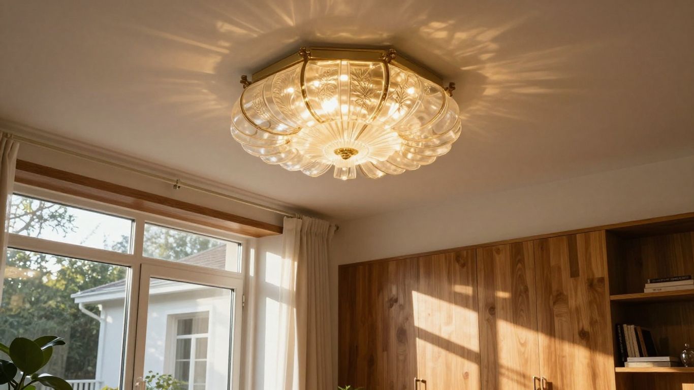 Elegant glass ceiling lights illuminating a modern living room.