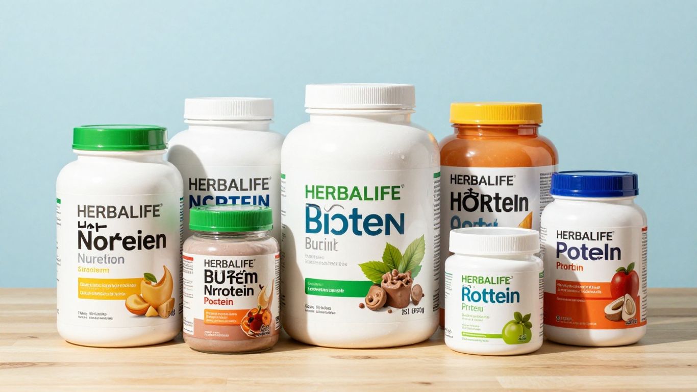 Herbalife nutrition products arranged attractively.