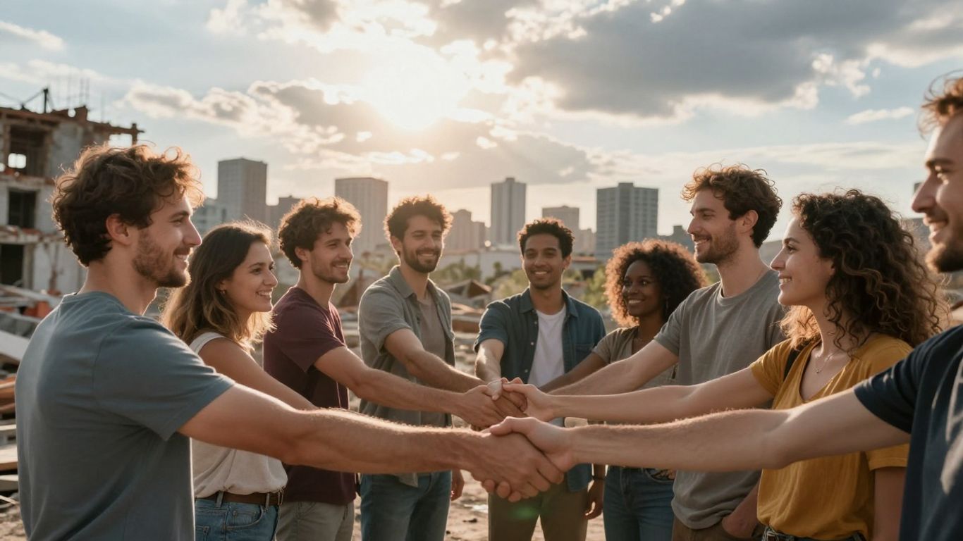 Oameni uniți, reconstrucție, speranță, reconciliere, justiție.