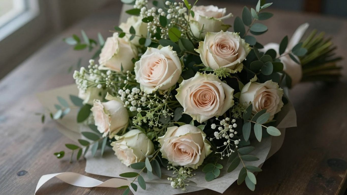 Seasonal flowers arranged in a soft, thoughtful bouquet