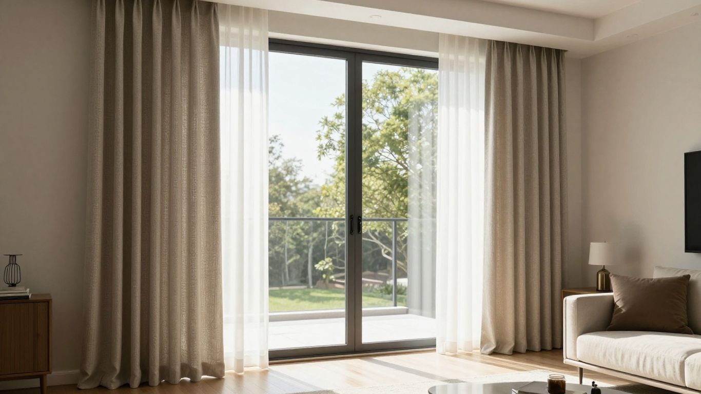 Custom window treatments in a modern living room.