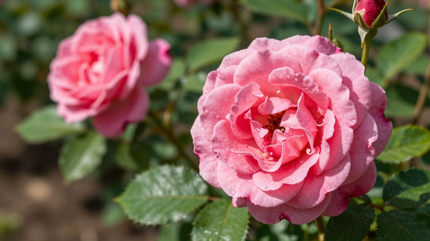 Blühende Rosen im Garten mit grünen Blättern
