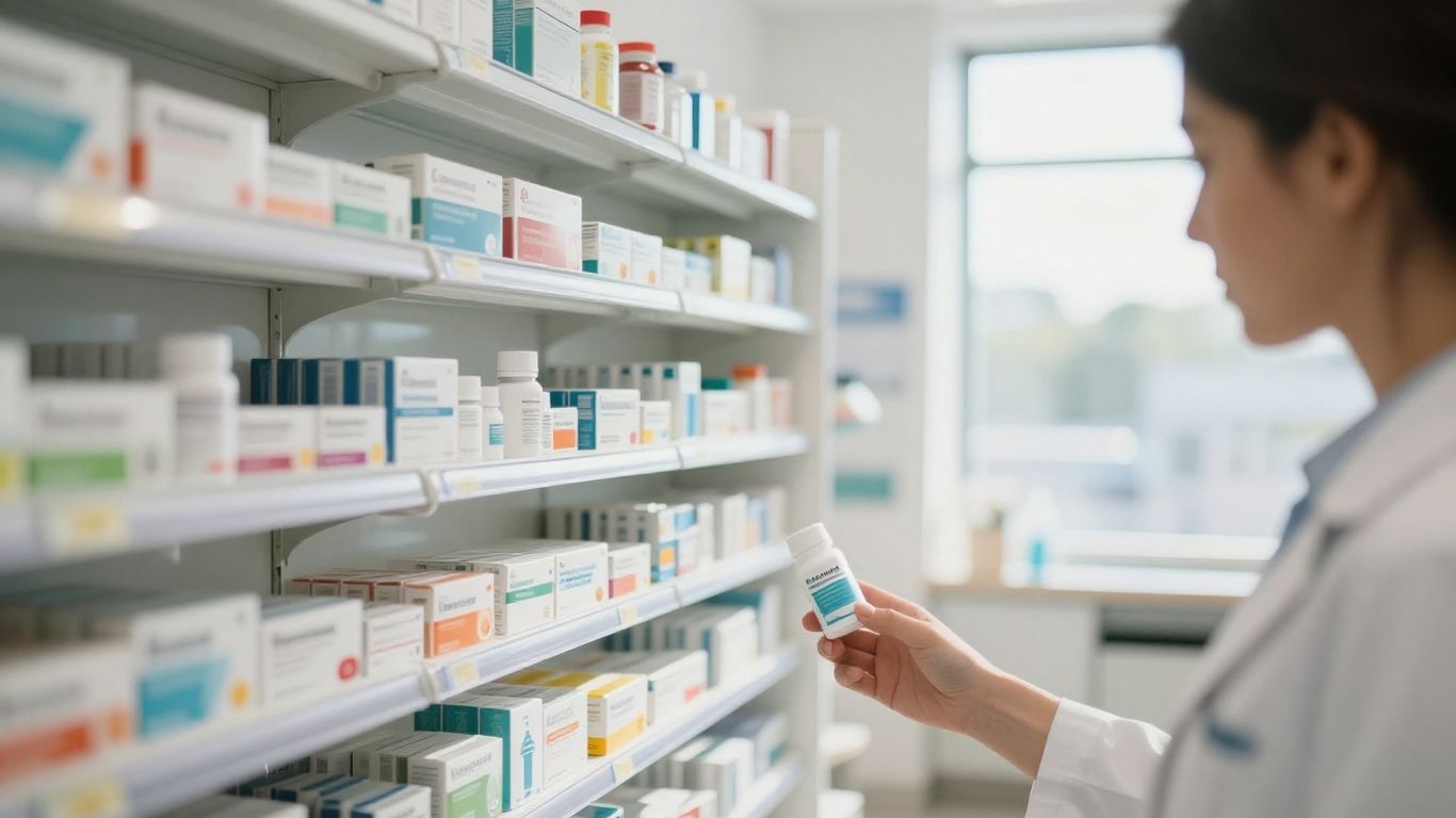 Australian pharmacy interior with pharmaceutical products.