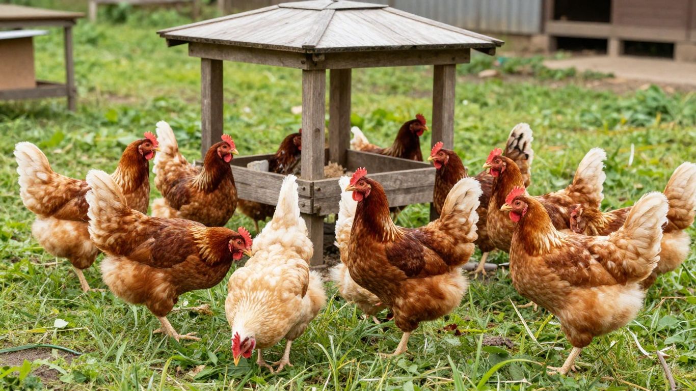 Zdrowe kurczaki na zielonej łące.