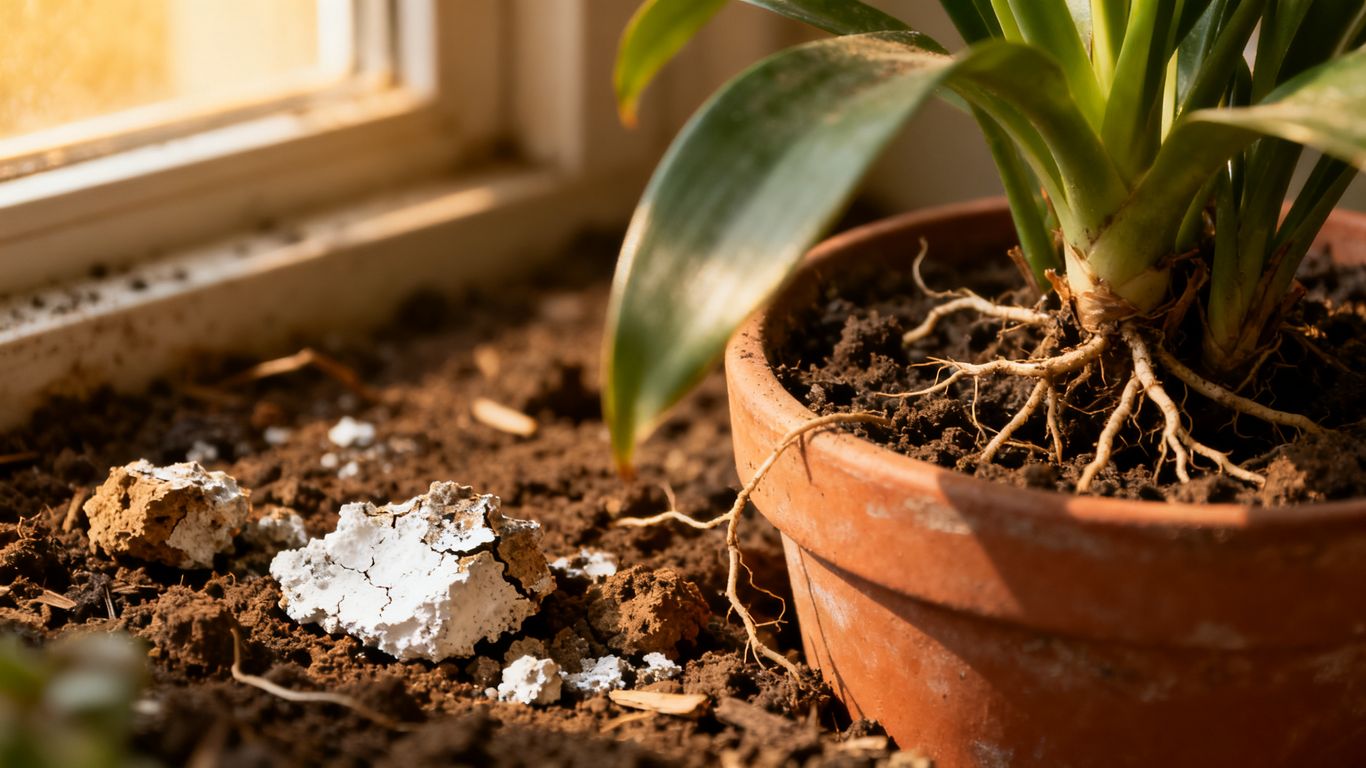 Müde Blumenerde neben gesunder Topfpflanze