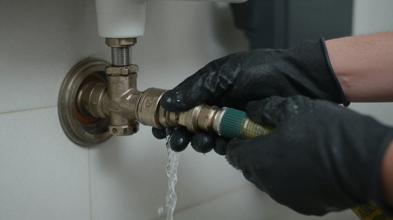 Hands flushing a water heater drain valve.