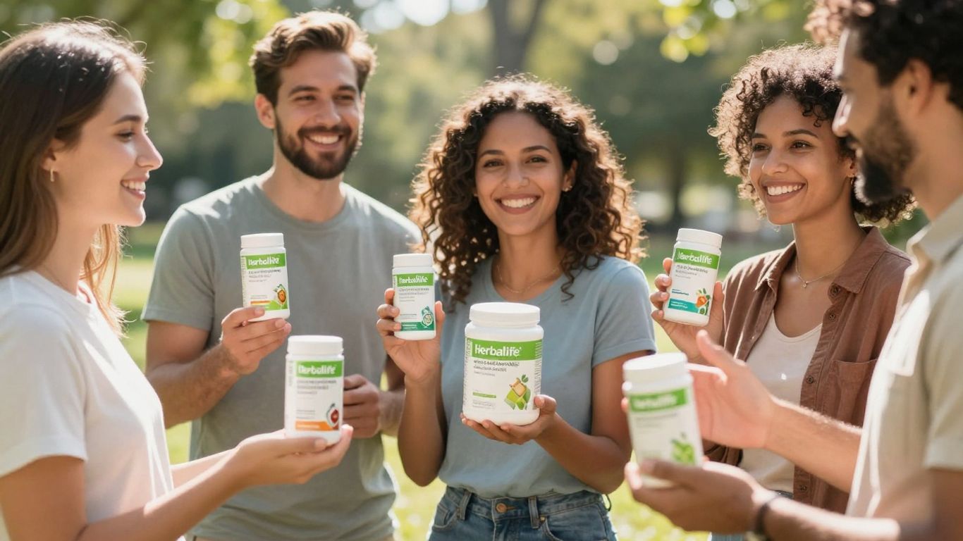 Herbalife products and happy people