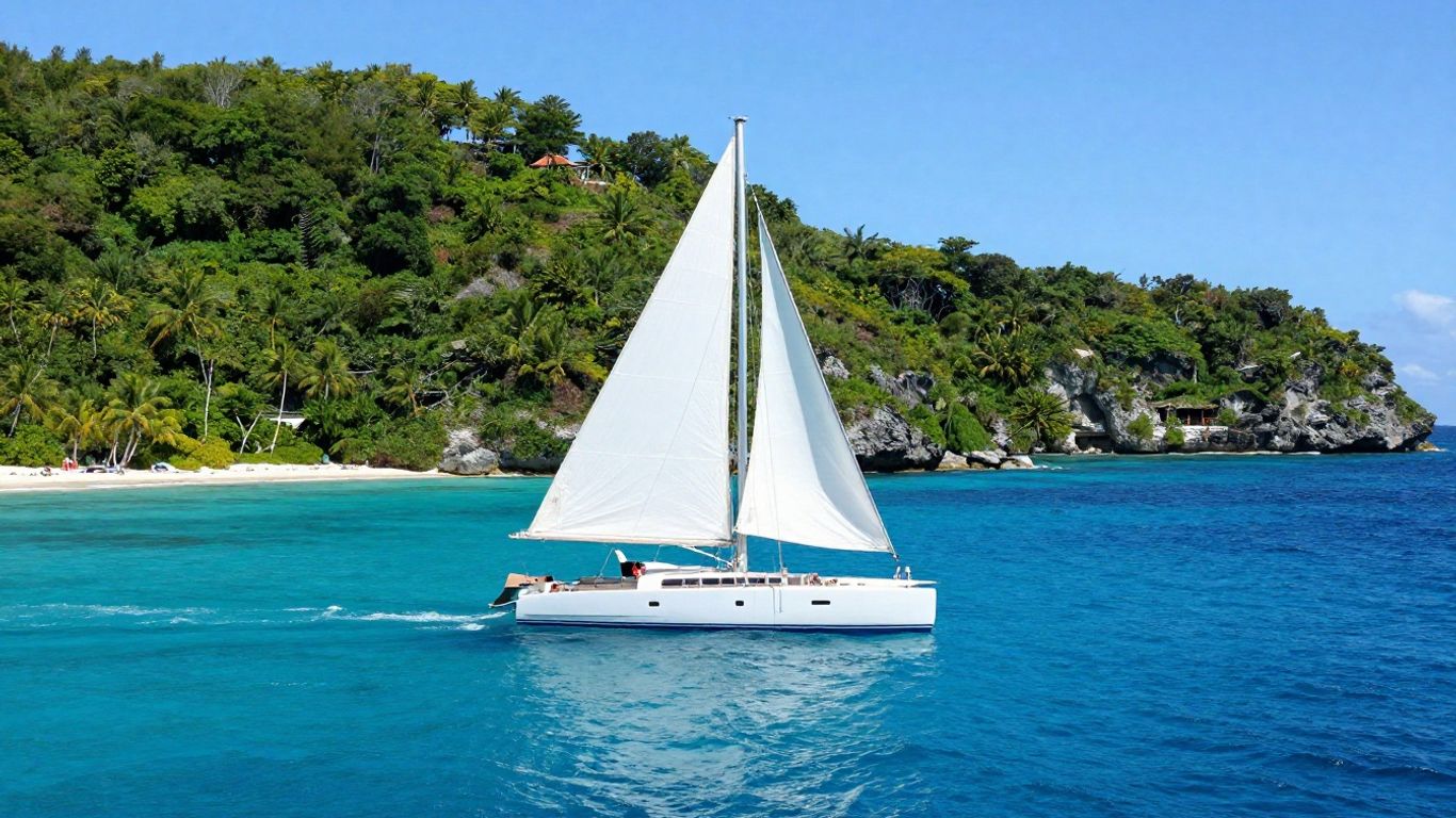 Bahamas catamaran sailing on turquoise water