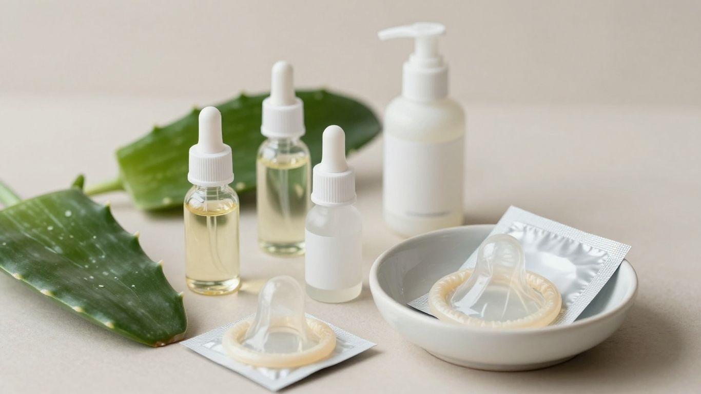 Botanical ingredients beside an unlabeled lubricant tube
