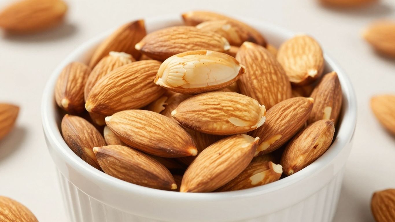 Soaked almonds in a bowl on a table.