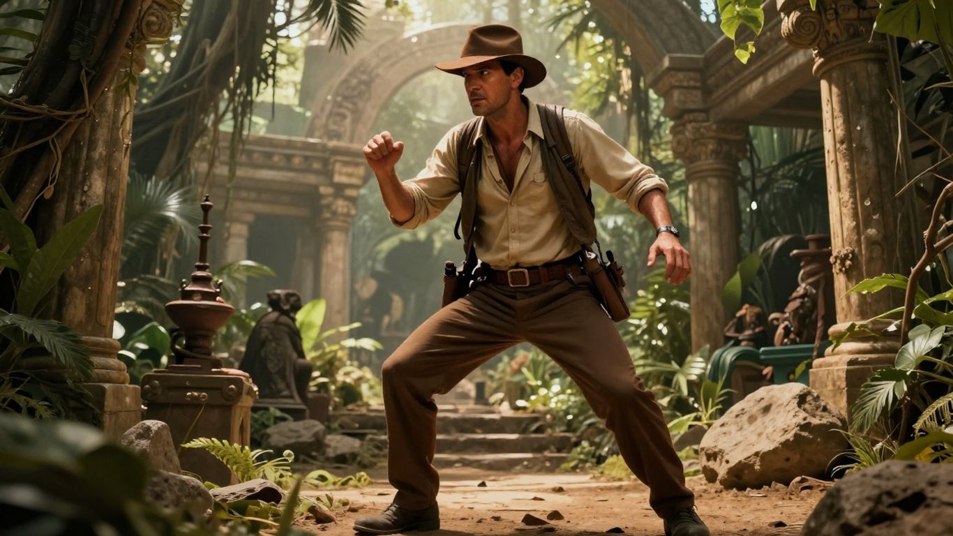 Indiana Jones in an adventurous game scene.