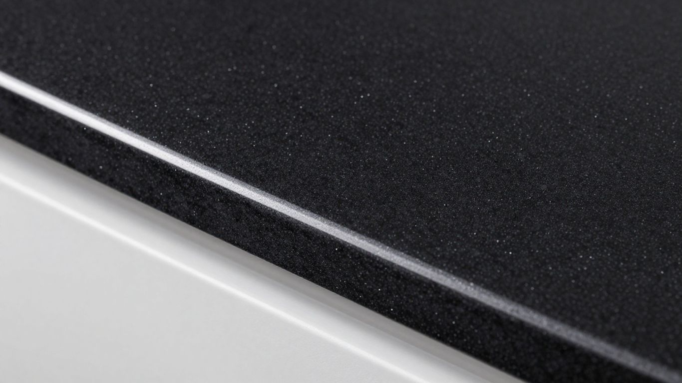 Black sparkle kitchen worktop with reflective glitter.