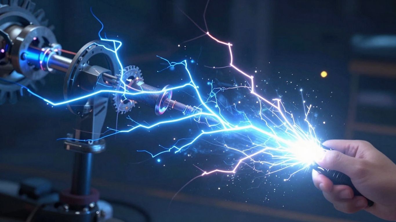 Flux d'énergie se transformant en électricité.