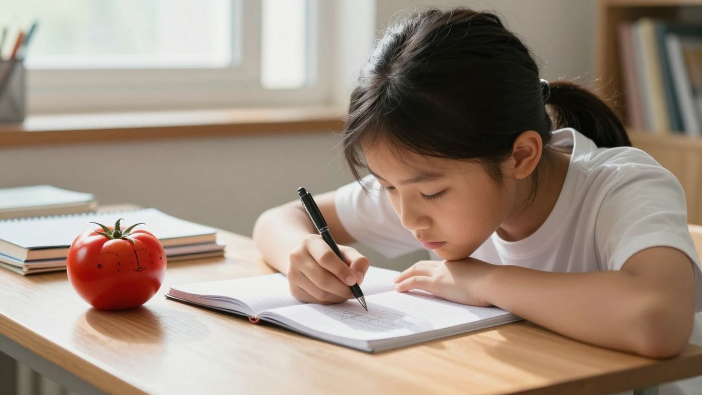 Student studying math with a Pomodoro timer.