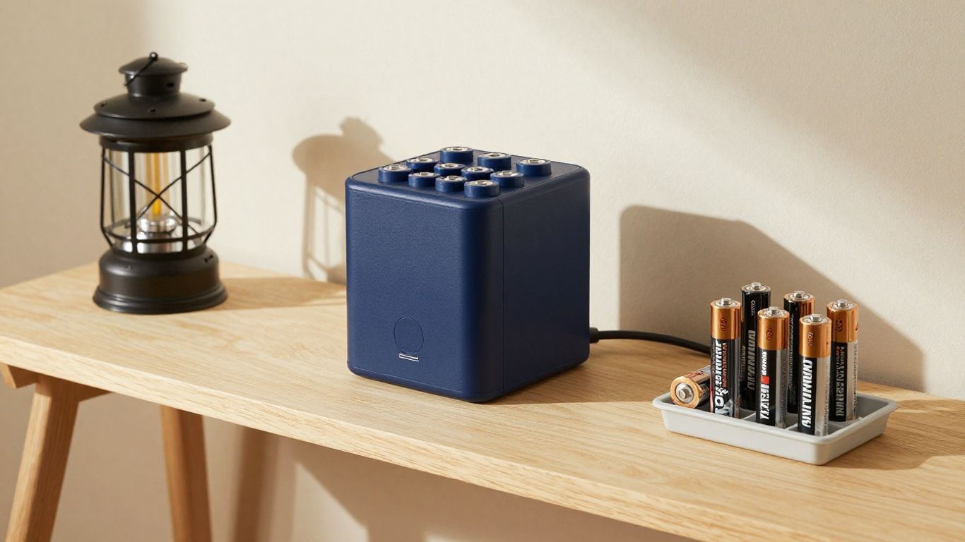 Rechargeable D batteries beside a smart charger