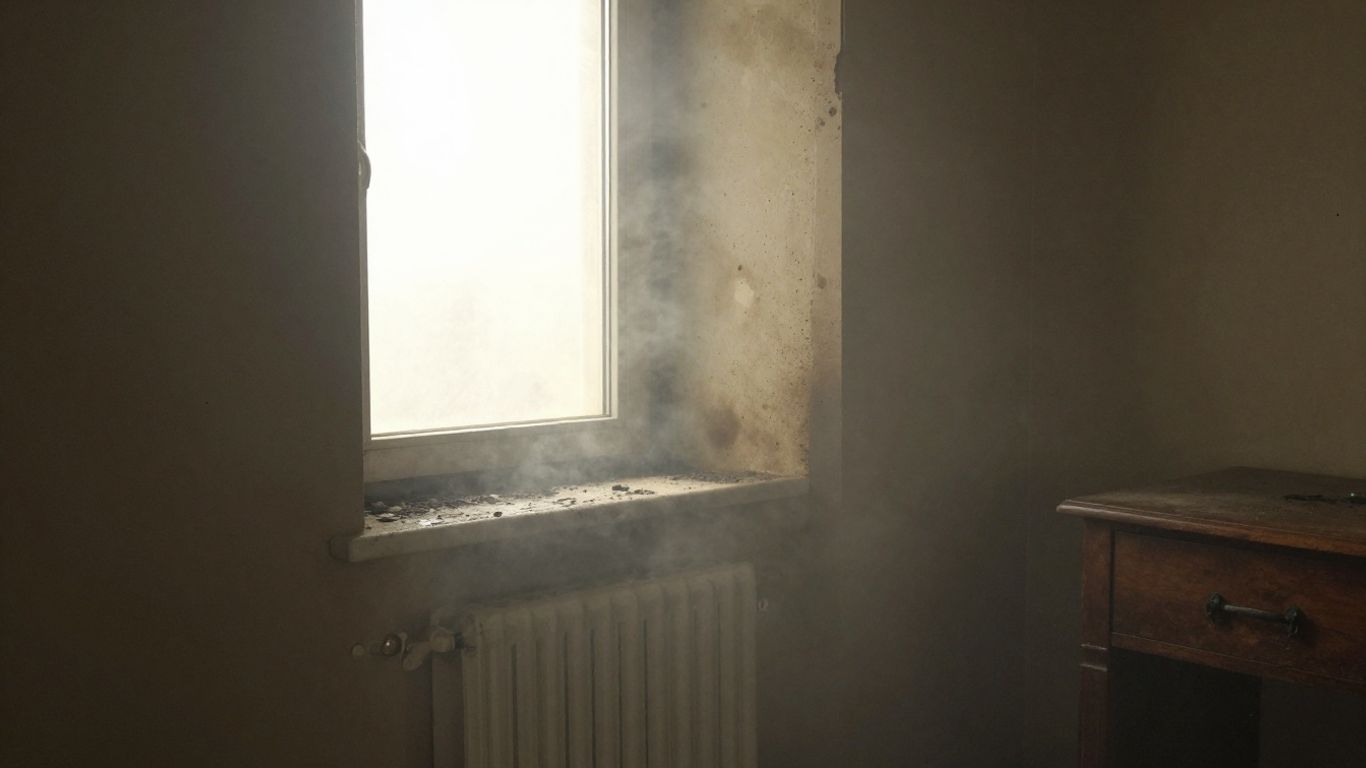 Soot and smoke residue on home interior surfaces.