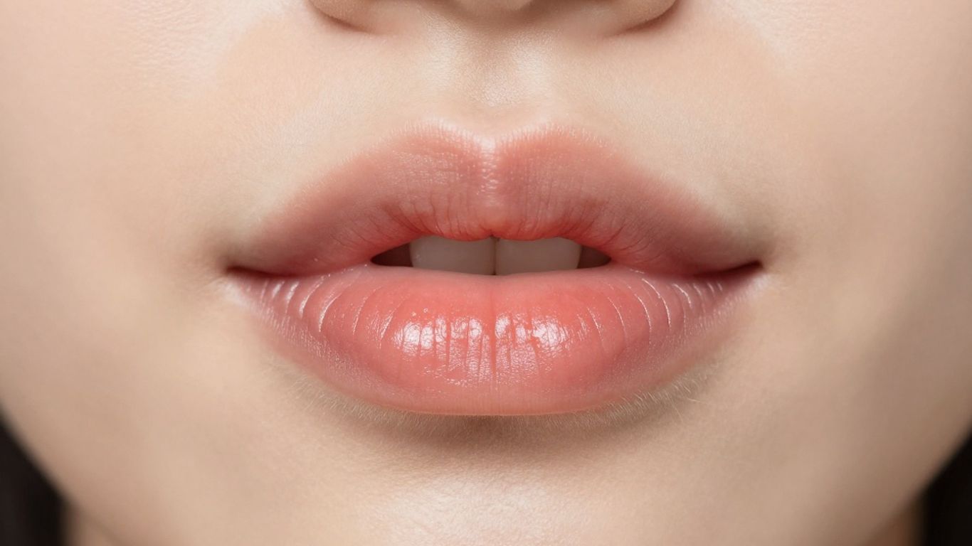 Full, plump, rosy lips with a subtle sheen.