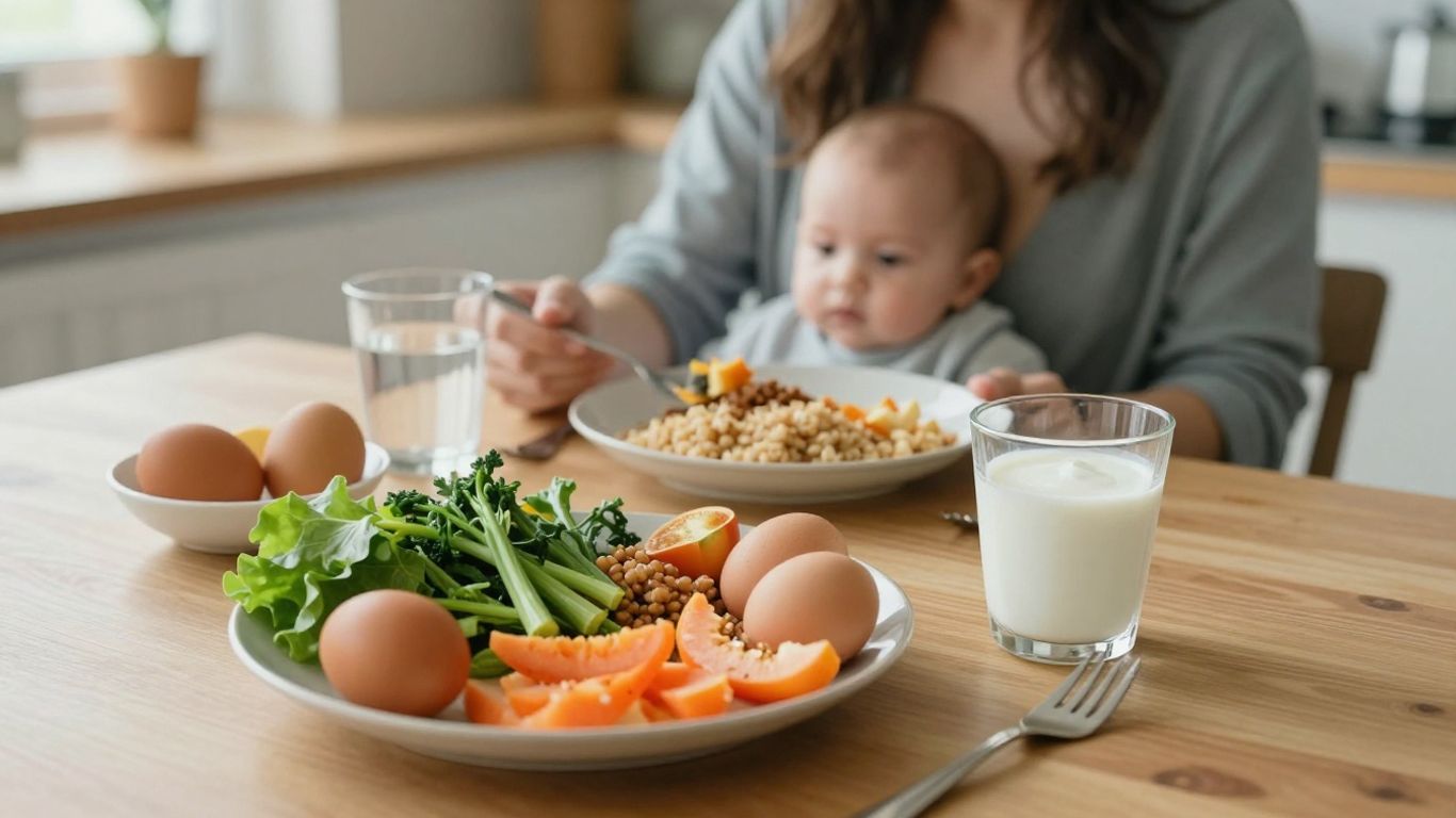 Plato equilibrado junto a una madre lactante