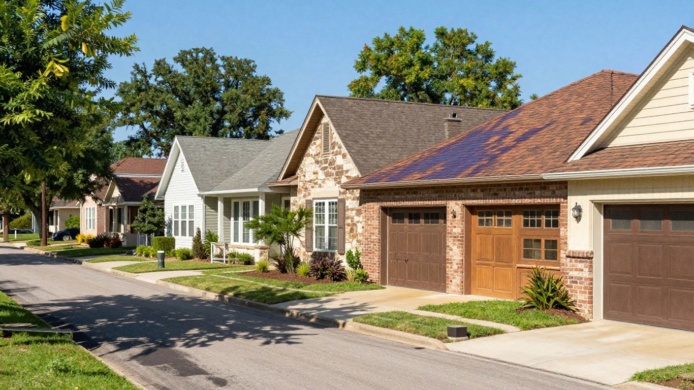 New Braunfels rooftops with various shingle colors under the sun.