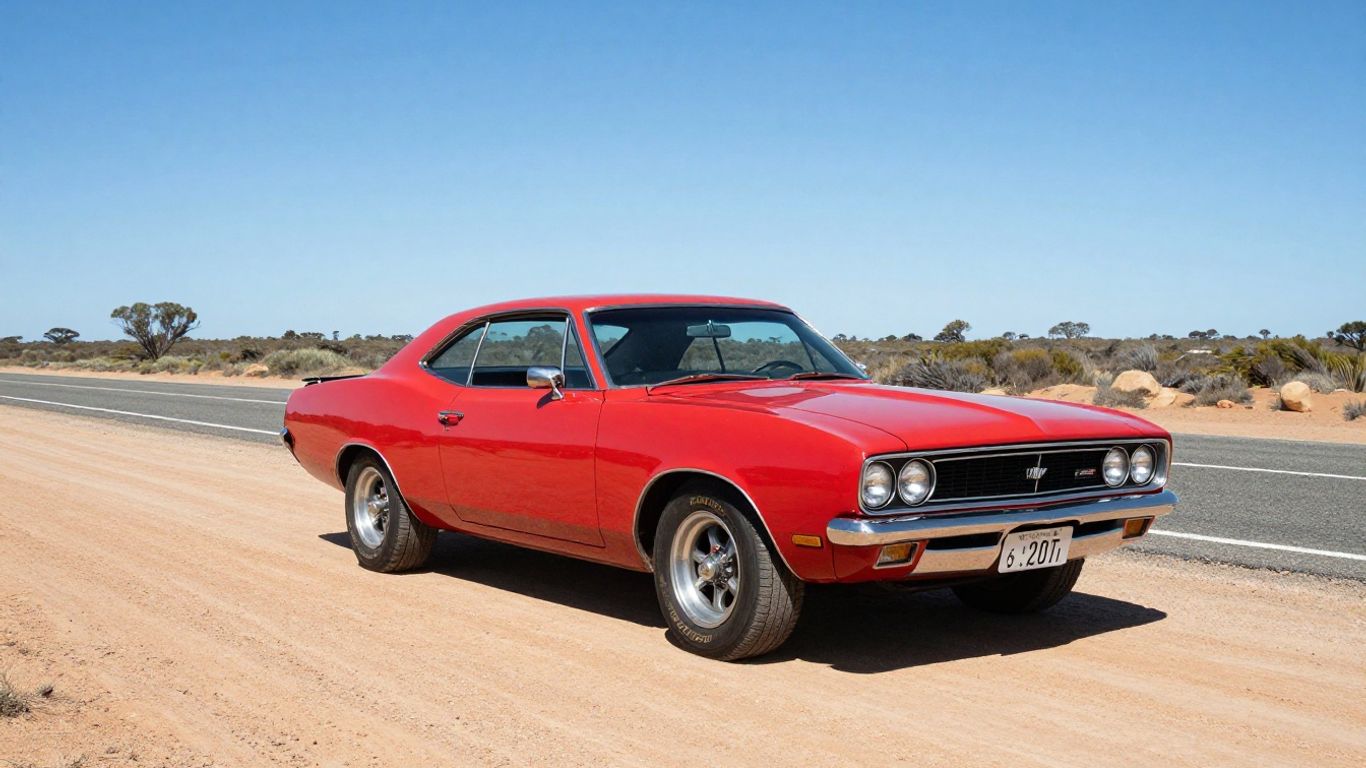 Iconic vintage muscle car on road