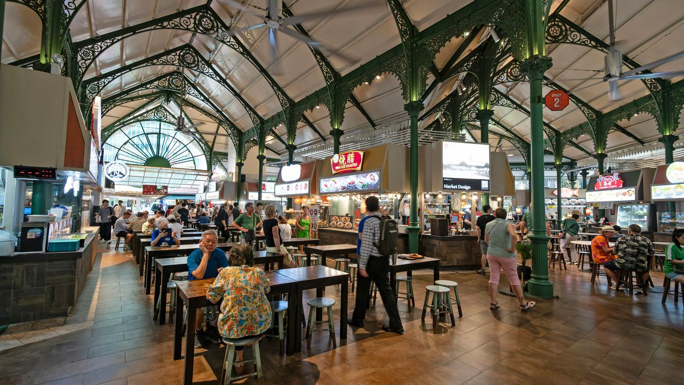 Crowds dining in the historic hawker centre