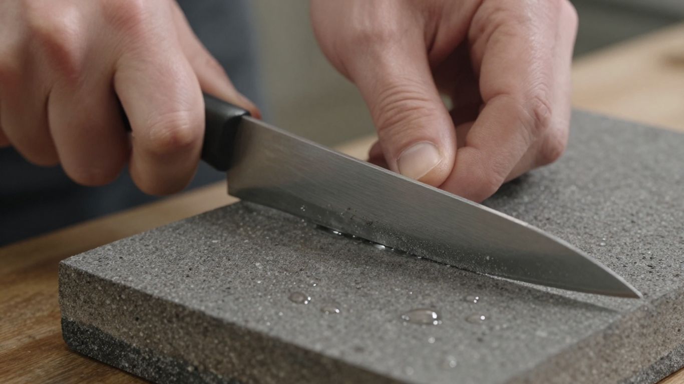Hand sharpening a knife on a whetstone.
