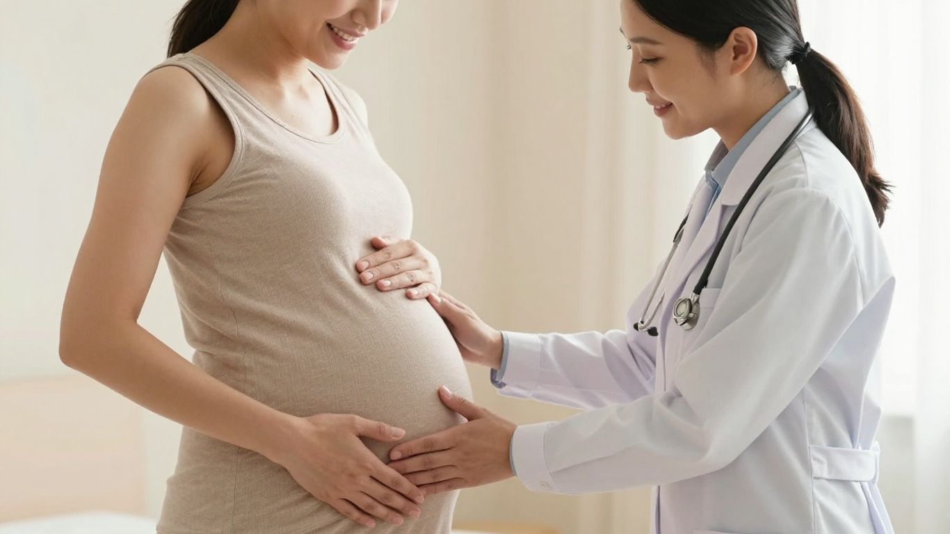 Gestante e profissional de saúde em consulta.