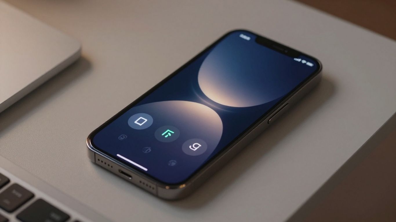 Smartphone timer interface with abstract light patterns.