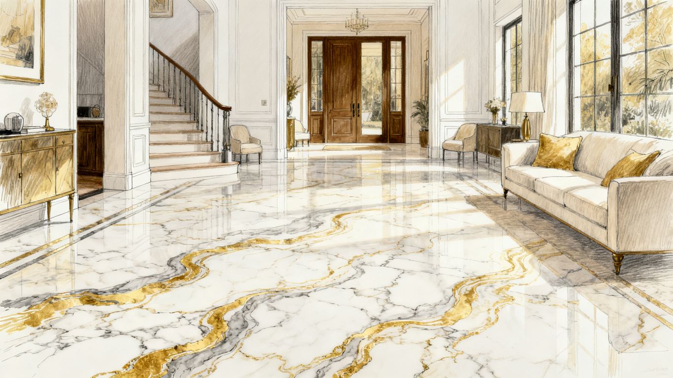 Calacatta marble tile in elegant home