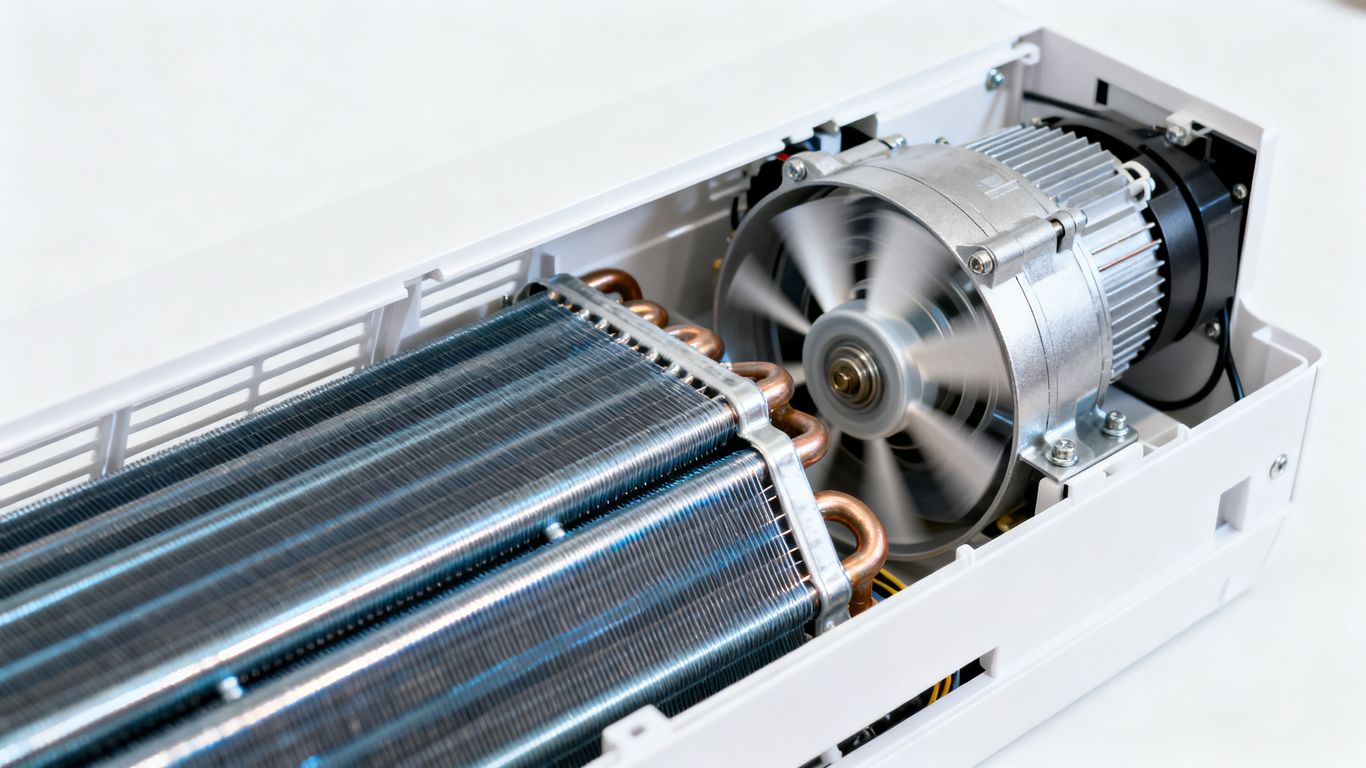 Interior view shows compressor coils