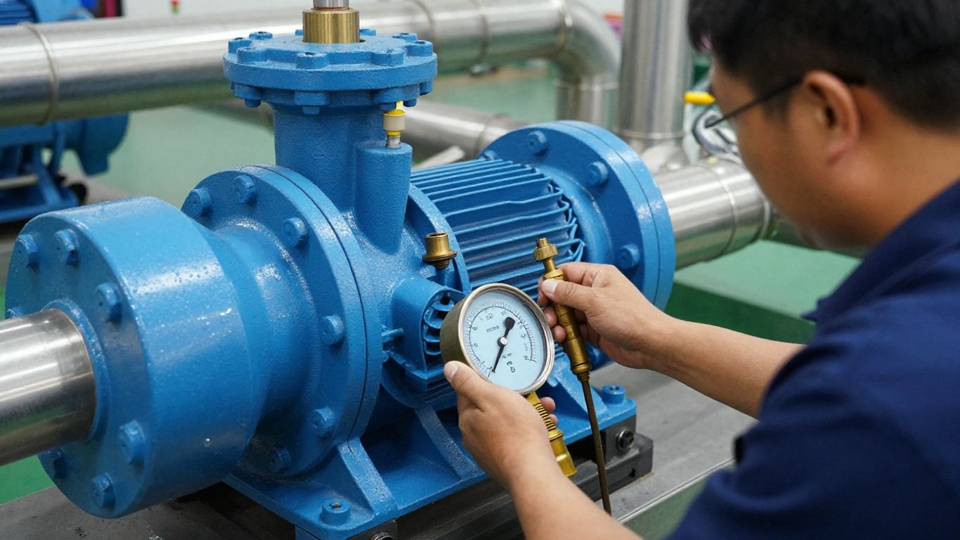 Technician testing pump water pressure output
