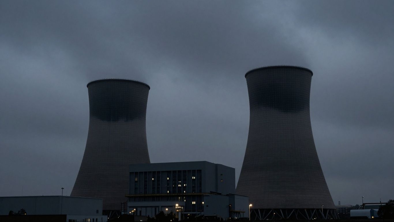 Centrale nucléaire ukrainienne sous un ciel menaçant.