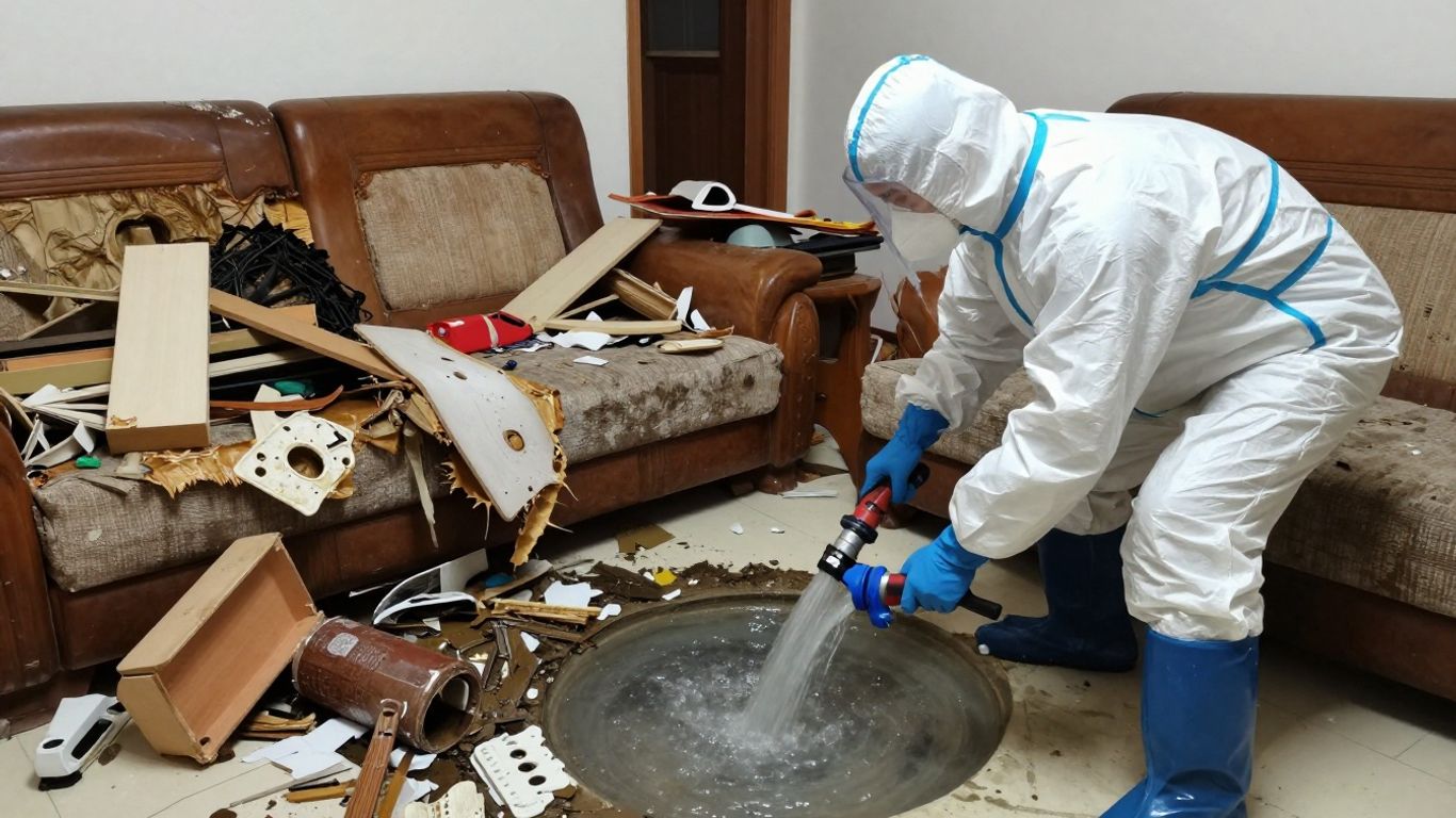 Water damage restoration in progress in a home.