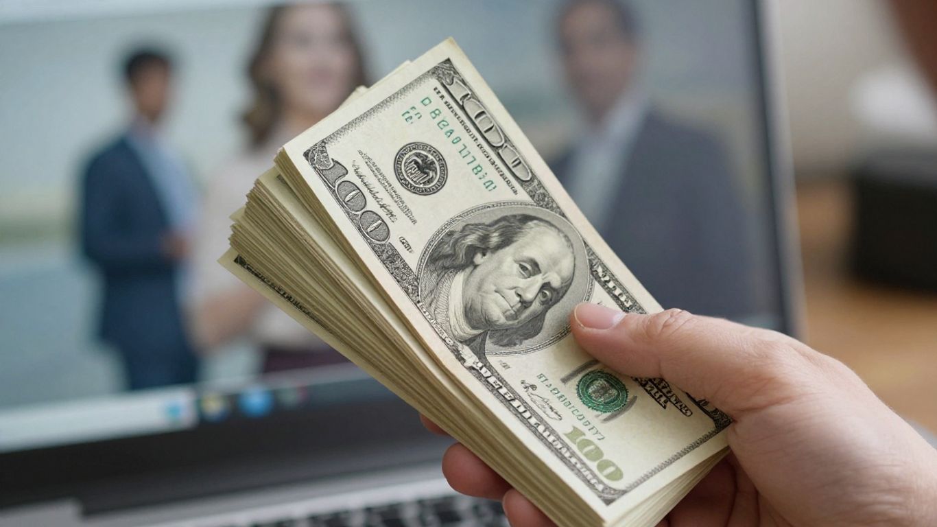 Hand holding cash, quick money online