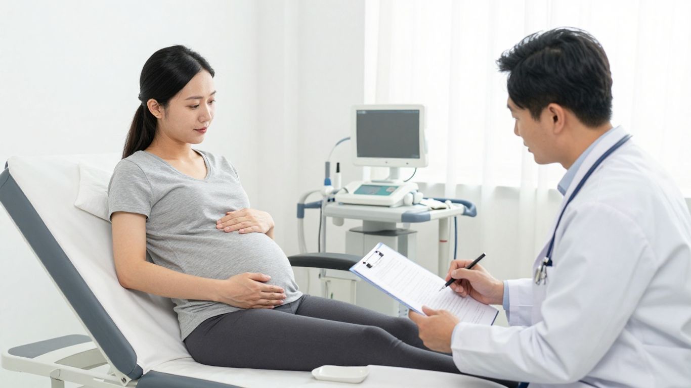 Consulta prenatal con conversación médica
