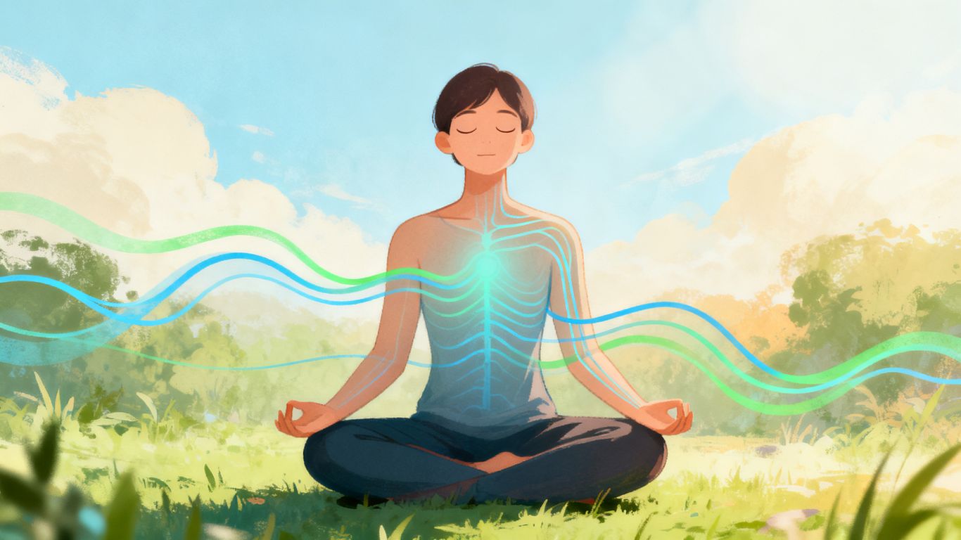 Person calmly breathing, nervous system soothed.