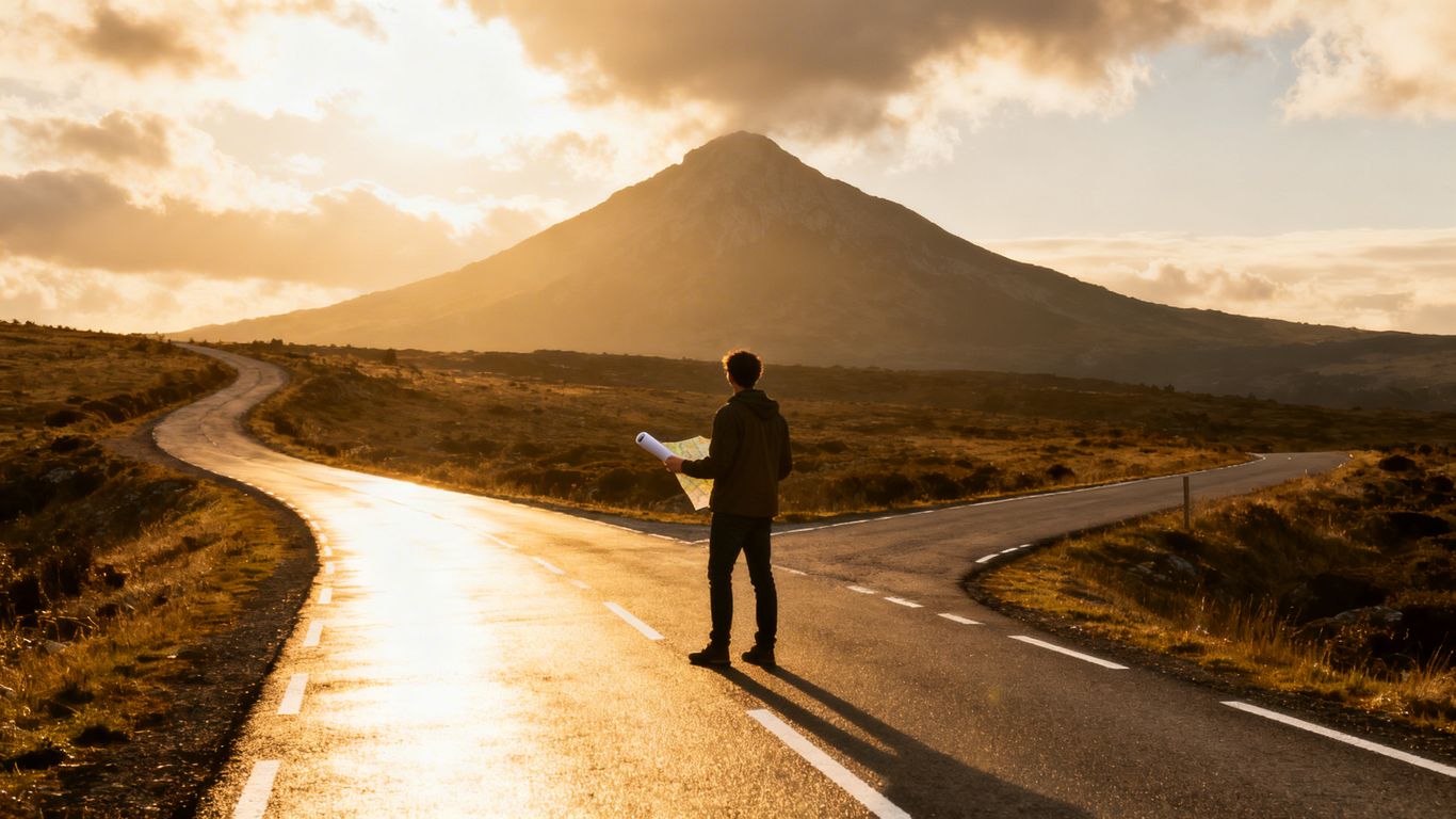 Person choosing between vague dream path and actionable plan path.