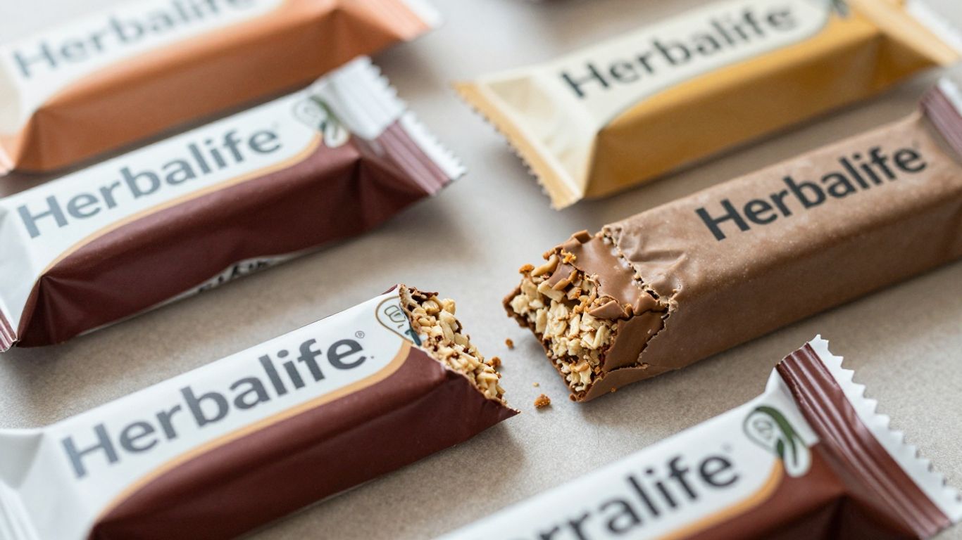 Herbalife protein bars arranged attractively.