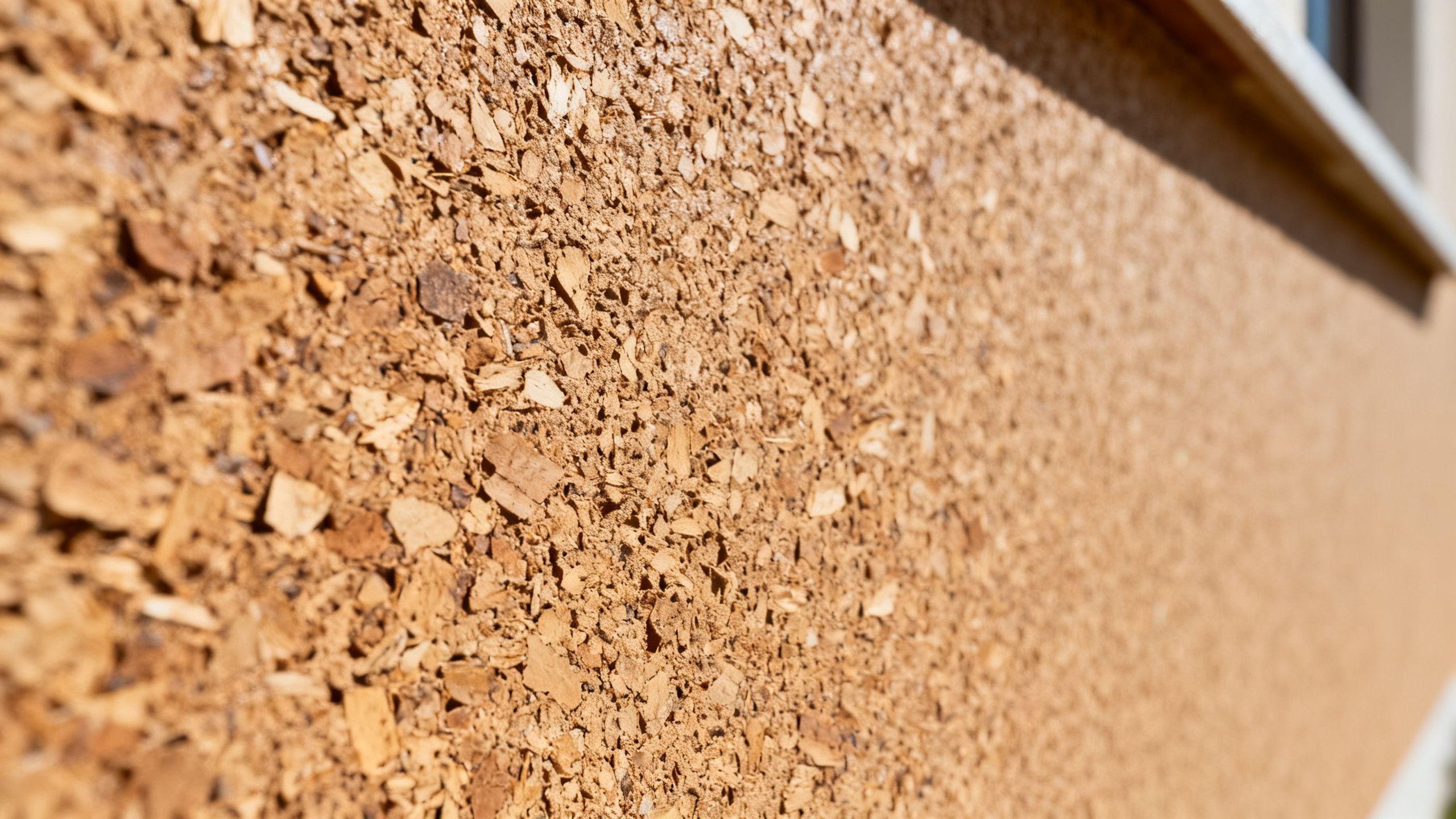 Close-up of a textured spray cork finish on an exterior wall