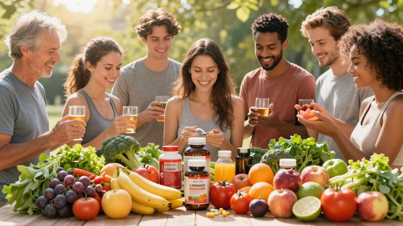 Healthy lifestyle products and active people