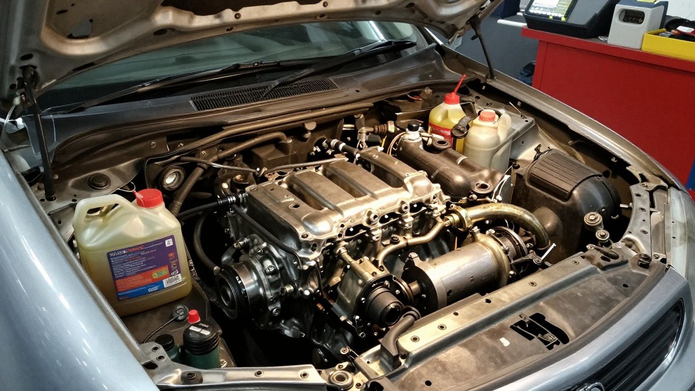 Engine replacement work inside an Australian workshop