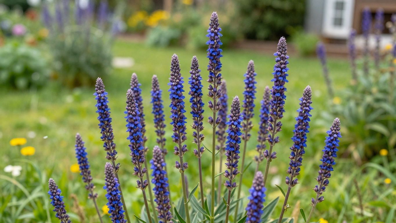 Tall purple spikes of larkspur