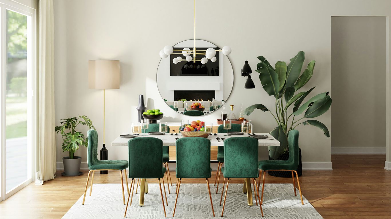 Dining table shapes in a bright room
