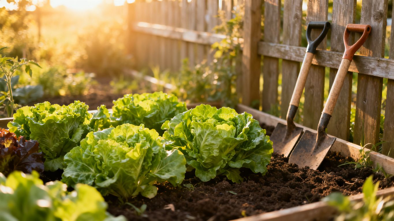 Sonne über einem blühenden Gemüsegarten
