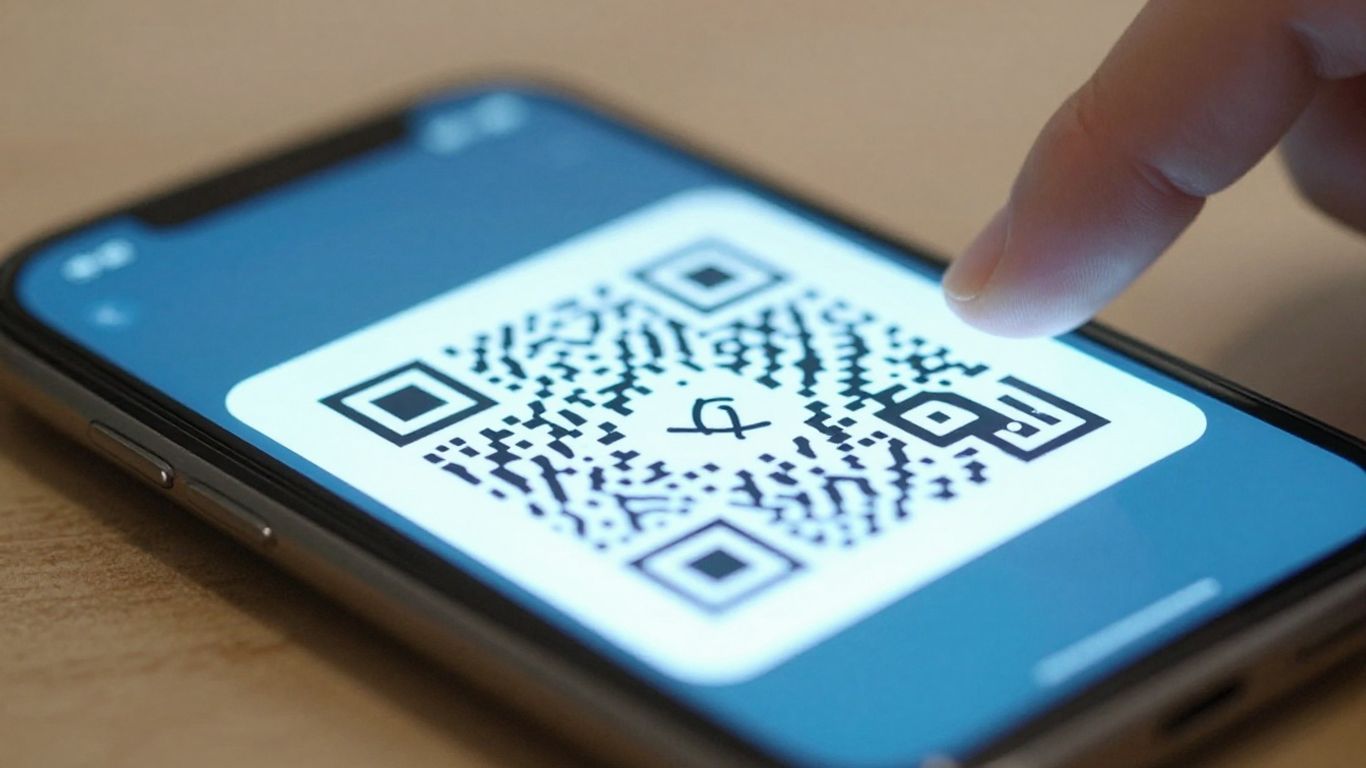 Smartphone scanning a glowing QR code.