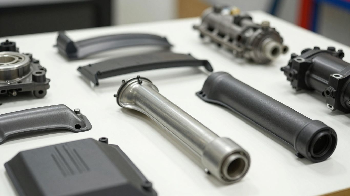 Toyota Prado parts laid out for display.