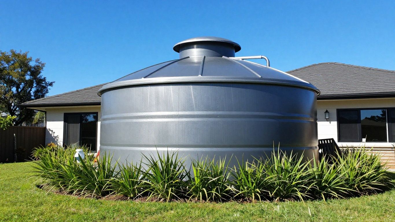 Home with a large rainwater tank installed.
